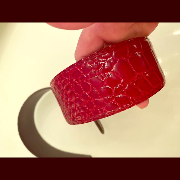 Two wide patent crocodile embossed hair bands